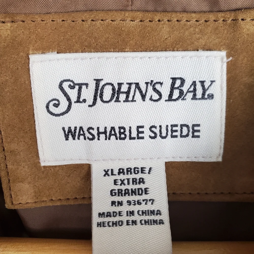 St. John's Bay Tan Suede Leather Jacket. Machine Washable. XL - Picture 3 of 11